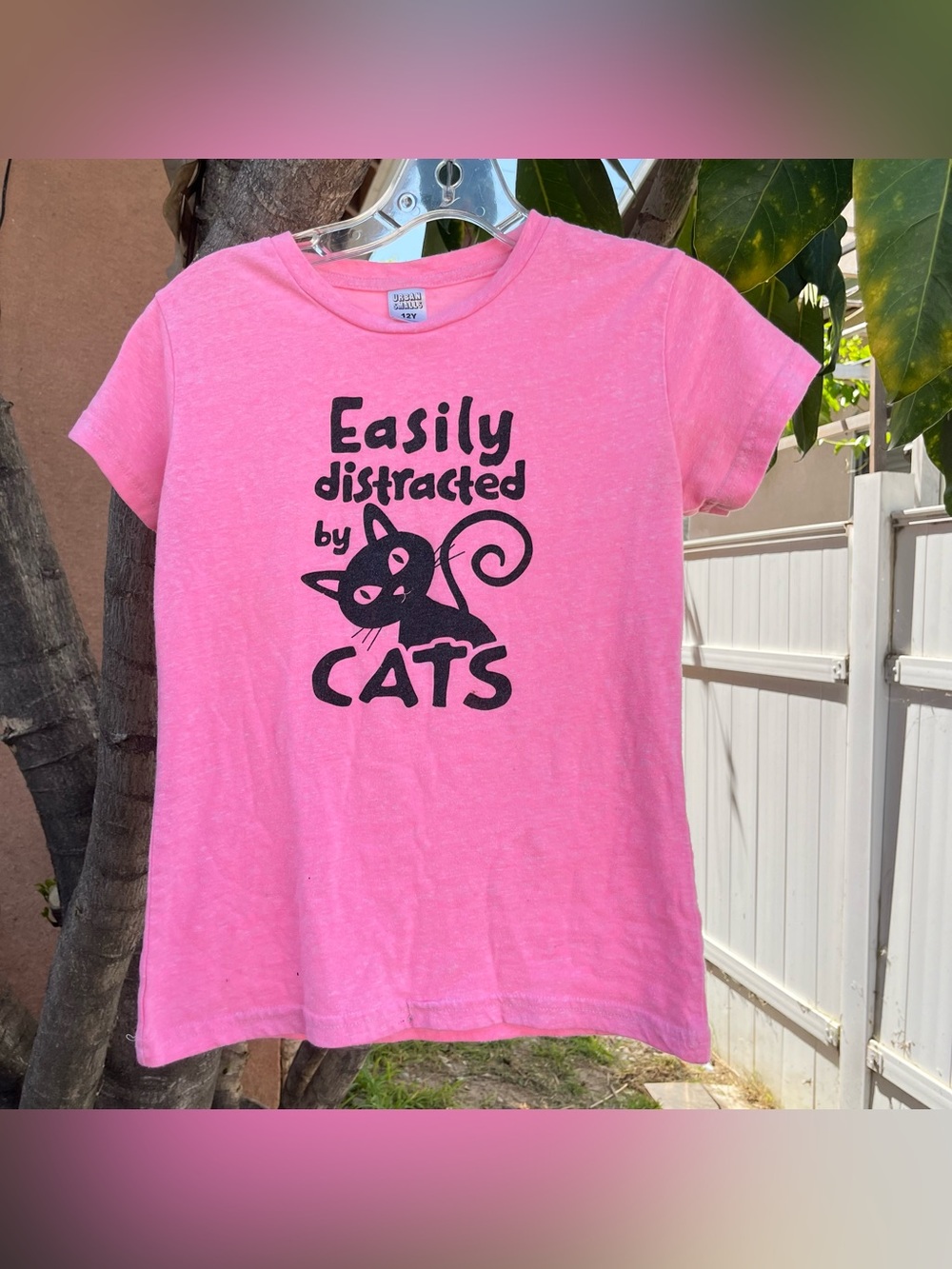 Vintage Easily Distracted by Cats Pink Baby Tee.